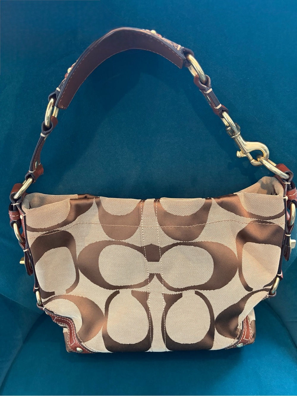 Coach Signature Pattern Brown Canvas Shoulder Bag